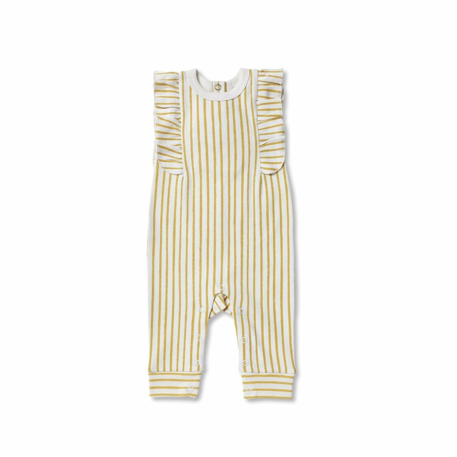 Organic Clothing Pehr Rompers | Sleeveless Ruffle Romper Stripes Away Marigold