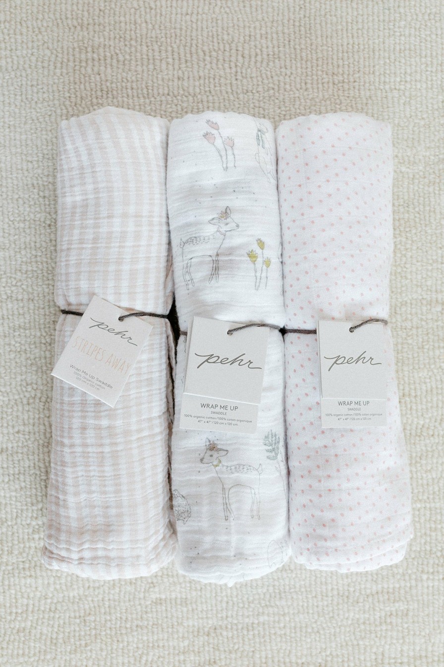 Nursery Pehr Mini Mushrooms | Striped Swaddle